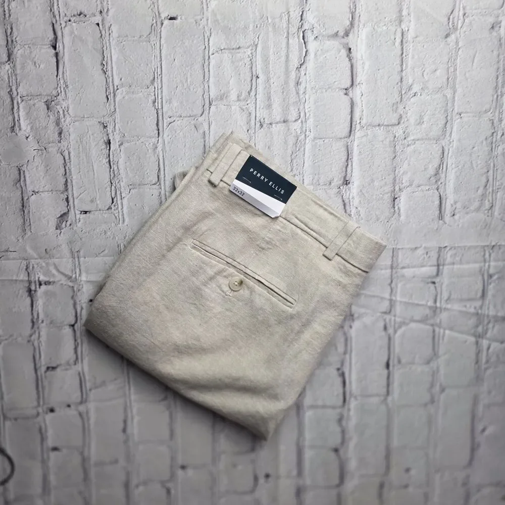 Perry Ellis NWT Beige Linen Blend Pants Size 32x32